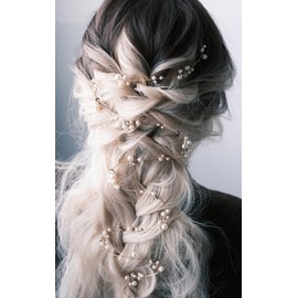 Famihot Headdress, Bridal Hair Ornament, Pearl, Star Leaf Wedding Headband, Crystal, Handmade, Flower Pair, Includes 2 Fixed Hairpins, For Weddings, Recitals, Graduation Ceremonies, Coming of Age