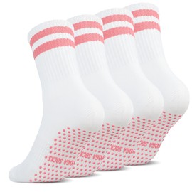 Zuimei 4 Pairs Non Slip Yoga Socks, Pilates Yoga Grip Socks for Women Anti Slipper Grippy Socks for Yoga Barre UK 5-8(White)