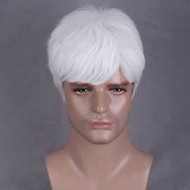 MAGQOO White Wig for Men Short Straight White Wig Cosplay Costume Wigs Synthetic Heat Resistant