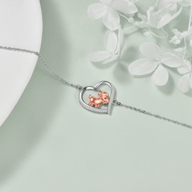 YAFEINI Goat Gifts for Goat Lovers Sterling Silver Goat Heart Bracelet Goat Jewelry for Women