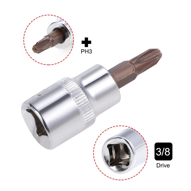 sourcing map 3/8" Drive x PH3 Phillips Bit Socket, S2