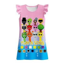 Girls Sprunki Dress Little Kids Music Game Outfit for 3-12 Years Casual Child Home Clothes