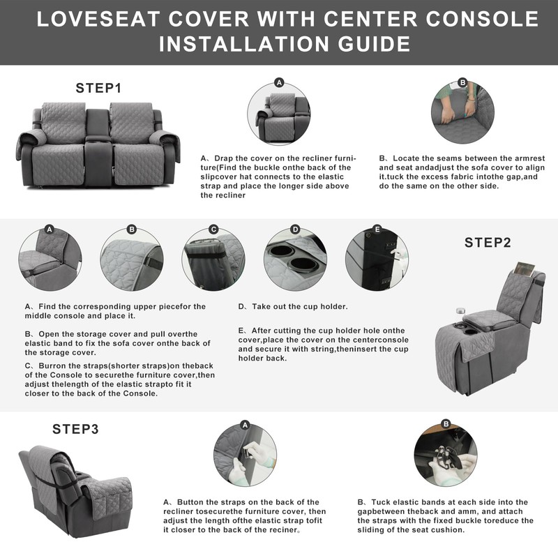 Loveseat Recliner Cover with Center Console, 100% Waterproof Pet Cover