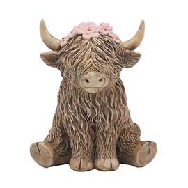 Lesser & Pavey Happy Highland, Highland Cow Flowers Figurines Statues for Home Decor | Ideal Ornaments Friendship Gifts for Women & Men | Lovely Table Centerpiece & Living Room Accessories