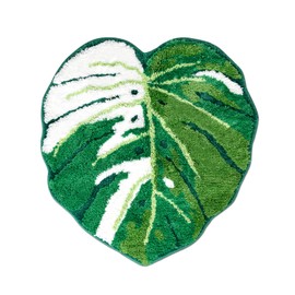 Sisher Monstera leaf rug Large Monstera Tufted Non Slip Mat Plant Bathroom Rug Kids Rug for Bedroom Fun Mat Cute Rug (Monstera Albo Plus 41"X39")
