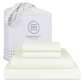 Threadmill Luxury Supima Cotton Sheets, Luxury 1200 Thread Count Soft 100% Cotton Sheets for Full Size Bed, 4 Pc Ivory Bed Sheets Full Set, 5-Star Hotel Quality Deep Pocket Bed Sheets Set