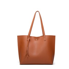 Dreubea Women's Soft Faux Leather Tote Shoulder Bag from, Big Capacity Tassel Handbag Brown New