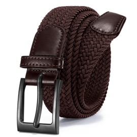 VONMELLI Nickle Free No Metal Belt for Men, TSA Approved Hypoallergenic Elastic Stretch Braided Coffee Belt Men, XL