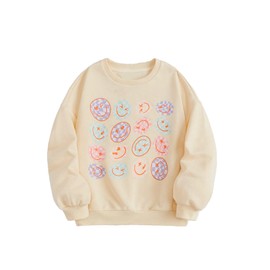 SOLY HUX Girl's Graphic Print Round Neck Sweatshirt Long Sleeve Drop Shoulder Pullover Tops Apricot Graphic 11-12Y