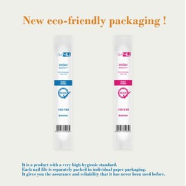 SET of 2 Professional Curved Nail Files Banana Emery Boards for False Nails Acrylic Gel Tips Manicure tools by Nail4U Double sided 100/180 180/240 Grit