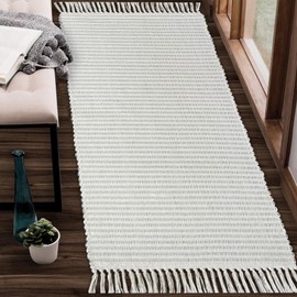 Chardin Home Grey & Ivory Providence Throw, 2x6 Feet | Hand Woven Farmhouse, Great in Kitchens Entryways Doormats Bathrooms Meditation Mat | Machine washable & Reversible Cotton