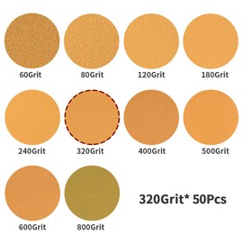SPEEDWOX 50 Pcs Sanding Discs 6 Inches 320 Grit 6 Hole Hook and Loop Sandpaper Dustless Fit for Random Orbital Sander Yellow Finishing Discs for Automotive Woodworking
