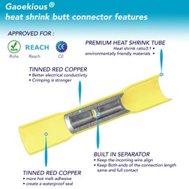 Gaoekoius Heat Shrink Butt connectors kits-100pcs wateproof/Insulated Heat Shrink Wire Butt terminals for Marine/Automotive/motocycles/Home Electrical etc. (16-14AWG)