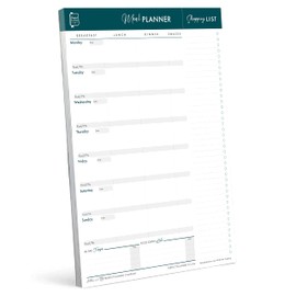 Perfect Planner Company - Magnetic Weekly Meal Planner Pad - A4 Tear Away Design - Perforated Shopping List - Calorie Tracker, and Food Expiry Date - Teal, Portrait, 50 Pages