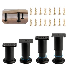 HexinYigjly 4 Pack Adjustable Furniture Legs - Heavy Duty Metal Support Feet 3.15"-4.7" Height Range, Universal Replacement Legs for Cabinets, Tables, Sofa, Shelves & Dressers (Black)