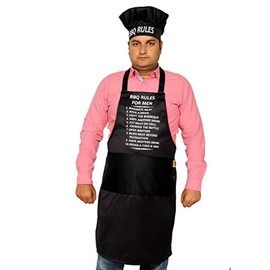 Sterling Smart® Mens Cotton Apron & Hat Set Cooking Chef Kitchen Cotton Apron Novelity BBQ Funny Apron Novelty Grilling Ideas Kitchen BAKEWARE APRON (BBQ Rules for Mens Black Set)