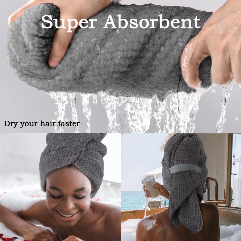 FveVqe Microfibre Hair Towel - Super Absorbent, Elastic Strap for