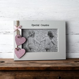 Special Cousins White Picture Frame for 6x4 Photo Pink Wooden Hanging Hearts