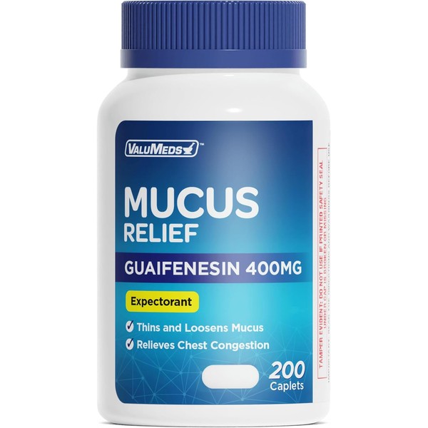 ValuMeds Mucus Relief Guaifenesin 400mg (200 Caplets) | Maximum Strength