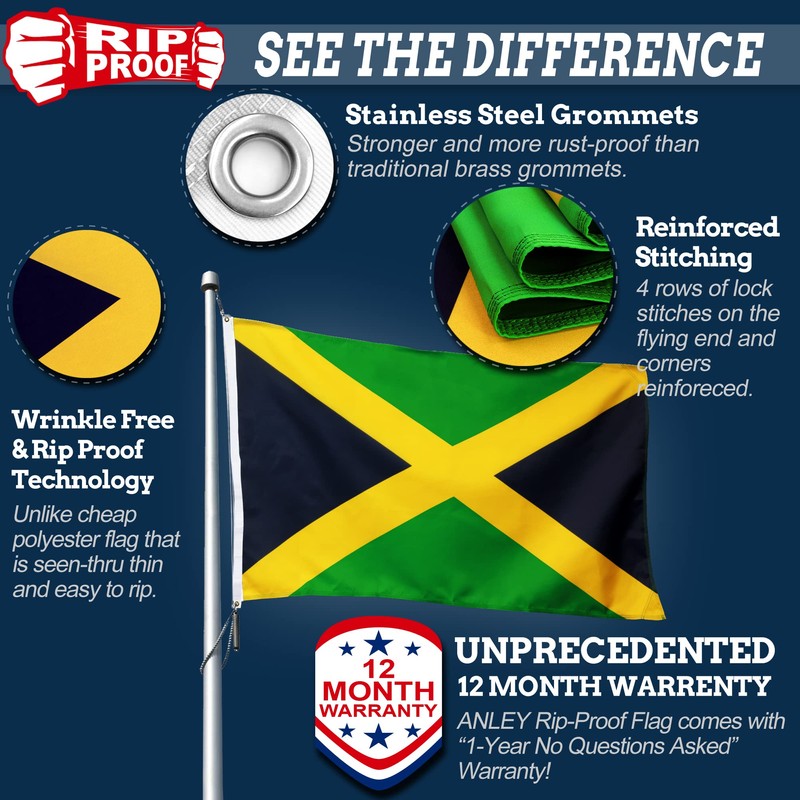 Anley Rip-Proof Double Sided 3-Ply Jamaica Flag 3x5 Ft -