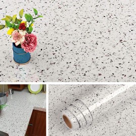 Livelynine 24 X197 Inch White Granite Countertop Contact Paper Waterproof Peel and Stick Countertops Laminate Sheets Kitchen Counter Top Covers Bathroom Renter Friendly Wallpaper Cabinet Vinyl Wrap