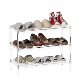 Aquiver 3-Tier Acrylic Shoe Rack - Modern Freestanding Shoe Storage Shelf for Entryway, Closet - 25.6'' L x 11.8'' W x 20.3'' H, Easy Assembly & Clean