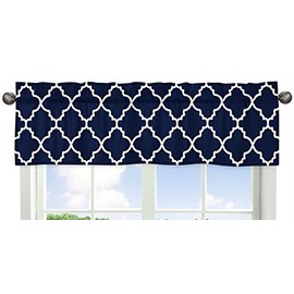 Navy Blue and White Modern Window Treatment Valance for Trellis Lattice Collection by Sweet Jojo Designs