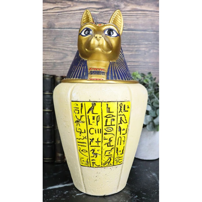 Ancient Egyptian Feline Cat Goddess Bastet Canopic Jar Memorial Urn