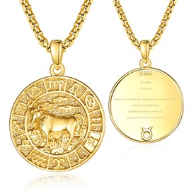 Gold Taurus Necklace for Men Sterling Silver Zodiac Necklace Constellation Necklace Gold Taurus Pendant Jewelry Taurus Zodiac Gifts for Men