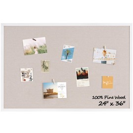 Fun Memories Cork Board Bulletin Board for Office, 24" x 36" Pine Wooden Framed Corkboard, Wall Mounted Notice Pin Board for School Home & Office, White