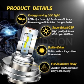 Ruiandsion P45T H5 R2 LED Headlight Bulb White DC 10-30V Super Bright CSP 4SMD Chipsets LED Bulb for Auto Moto Front Headlight