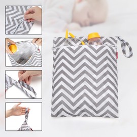 Damero Breast Pump Parts Bag, 2Pack Wet Bag for Breast Pump Parts Storage with Waterproof Mat, Gray Chevron