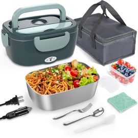 Monteka Electric Lunch Box Food Heater - Leakproof Portable Food Warmer heated lunch box for adults for Car/Home/Truck with 1.5L Removable Stainless Steel Container, 12V/24V/110V