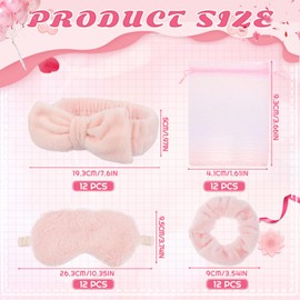 48 Set Spa Sleepover Party Supplies for Girls, 12 Pink Spa Headband 12 Pink Sleep Eye Mask 12 Pink Velvet Hair Scrunchies 12 Organzer Bags for Slumber Party Spa Party Favors Gift Sleepover Party