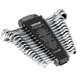 VEVOR Combination Wrench Set, 16-Piece Ratcheting Wrench Set with Organizer Rack, Cr-V Steel, Metric 8 mm to 24 mm, Ideal for General Household, Garage, Workshop, Auto Repairs, Emergency