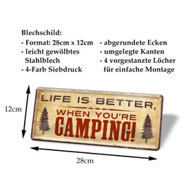 Tin Sign Life is Better When You're Camping - Retro Decorative Sign - Decoration for Caravan Motorhome Caravan Motorhome Outdoor Camping Enthusiasts - Metal Sign Camping Tent Site - 28 x 12 cm