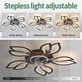 Ruibutrade Modern CeilingFans with Lights, Low Profile Ceiling Fan with Remote for Bedroom, Flush Mount Ceiling Fan with LED Dimmable Light,3-Colors, 6-Speeds, Timing Ceiling Fan Light-WBlack Leaves