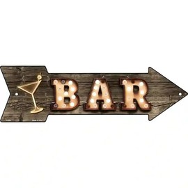 Bar Bulb Letters Metal Arrow Sign with Cocktail Glass – Rustic Marquee-Style Wall Decor (17" X 5")