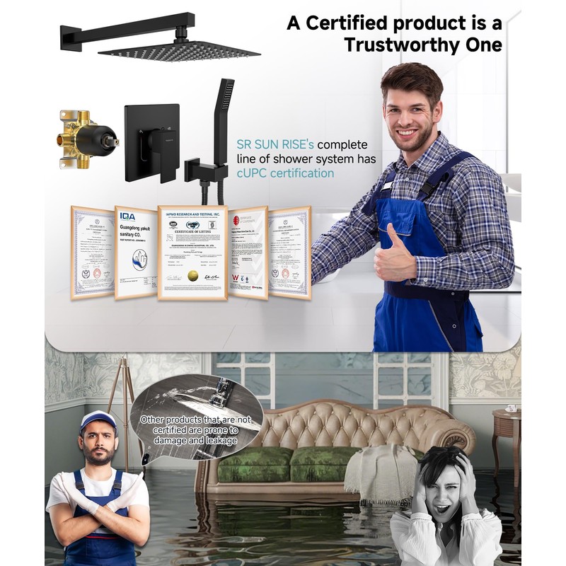 SR SUN RISE Shower System Bathroom 10 Inch Rainfall Shower