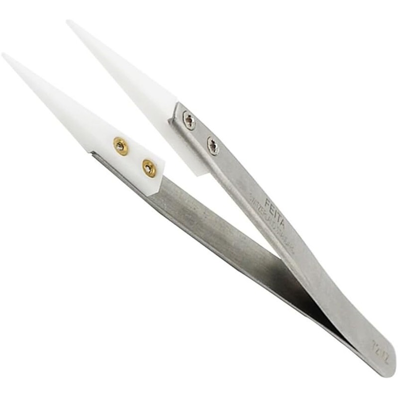 FEITA Precision Ceramic Tweezers with Heat-Resistant and Magnetic-Resistant White Pointed