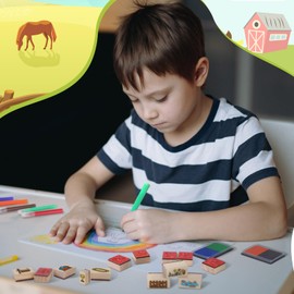 Honoson 38 Pcs Horses Stable Wooden Stamp Set Horses Stamp Wooden Rubber Steeds Crafts Gifts Spirit Ponies Toys with Stamps Markers Washable Seal for Birthday Gift Party Favor Carnival Prizes