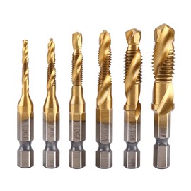 Tap and Die Set, 6Pcs Metric Thread Tap Drill Bits Set M3 M4 M5 M6 M8 M10 Titanium Coated HSS Drill and Tap Bits 1/4" Hex Shank Fluted Screw Thread Plug Tap Use for Tapping Various Threads