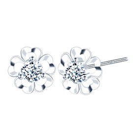 Yumilok Womens Girls 925 Sterling Silver Flower with Zirconia Earrings Studs Sparkling Heart-Flower Diamond Earrings