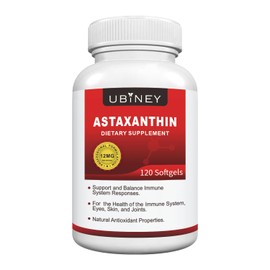 Ubiney Premium Astaxanthin Supplements 12mg， Softgels 120 Servings, Supports Immune, Skin, Eye & Joint Health-Non-GMO, Gluten-Free, Microalgae Extract Supplement
