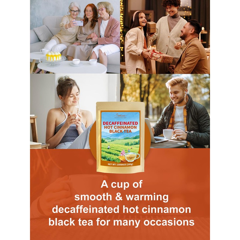 TeeLux Decaf Hot Cinnamon Black Tea, Decaffeinated Black Tea with