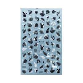 Generic Autumn Palm Maple Leaf Banana Beach Flamingo Fish Self Adhesive 3D Nail Stickers F655 Black White Nail Wraps Stickers Manicure Supplies for Women Nails Full Long Lasting Easy Apply and Remove