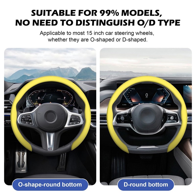 Frani Nappa Leather Steering Wheel Cover,Universal Fit 15 Inch-Premium Non-Slip