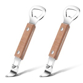 Ouligay 2 Pack Flat Bottle Opener Bartender with Wooden Handle, Can Punch Opener, Stainless Steel Can Opener, Bar Bottle Opener, Wooden Bottle Opener, Beer Bottle Opener Dishwasher Safe