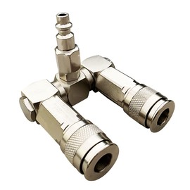 Air hose Splitter2 Way Air Hose Splitter,360 degree rotary air hose connector, 1/4 air hose fittings1 piece 1/4" NPT inlet with 2 pieces 1/4" NPT outlets ,1500psi