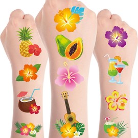 Papiailove 200+ Hibiscus Temporary Tattoos, Hawaii Flower Tattoo Stickers for Kids Women, Summer Hawaiian Aloha Party Favors Goodie Bag Fillers Supplies Decorations, School Prizes Rewards Gifts